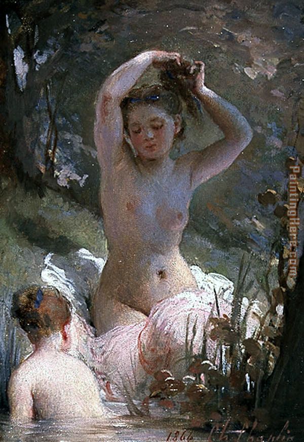 Two Girls Bathing painting - Charles Chaplin Two Girls Bathing art painting